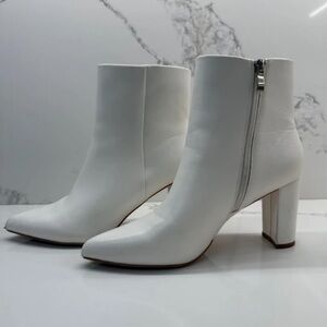 Zara White Pointed Toe Side-Zip Block Heel Ankle Boots